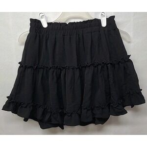 Adrienne Black Tiered Mini Skirt Elastic Waist Lined Goth Fairy Y2K‎ Vamp Size M